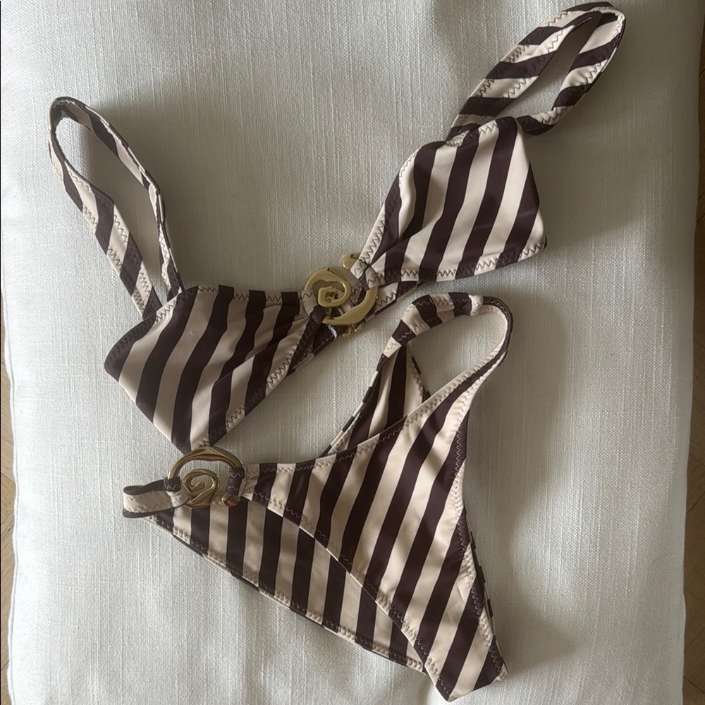 SAME Swim Striped Brown and Cream Bikini Set